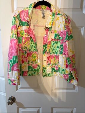 Vintage White Label  Lilly Pulitzer Pink Green Yellow Floral Patchwork Jacket